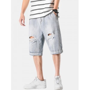 Mens Casual Hole Designed Denim Shorts