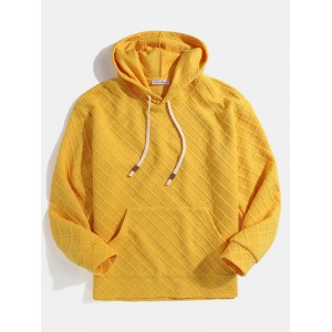 Mens Waffle Textured Solid Pouch Pocket Loose Drawstring Hoodies