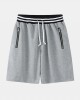 Sport Mens Cotton Solid Color Drawstring Finess Shorts With Zipper Pocket