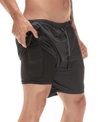 2  in  1 Men’s Running Shorts Double  deck Quick Drying Jogging Gym Short Pants with Phone Pocket