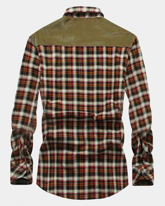 Mens Classic Plaid Piush Lined Long Sleeve Lapel Thick Vintage Shirt Jacket