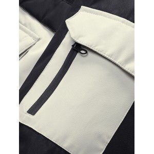 Mens Patchwork Windproof Warm Thick Fleece Lined Hooded Coats With Pocket