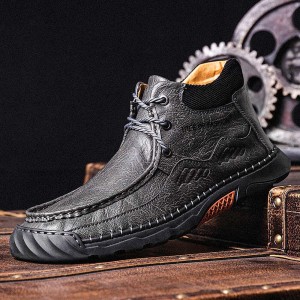 Men Non Slip Soft Sole Casual Leather Hand Sewn Boots