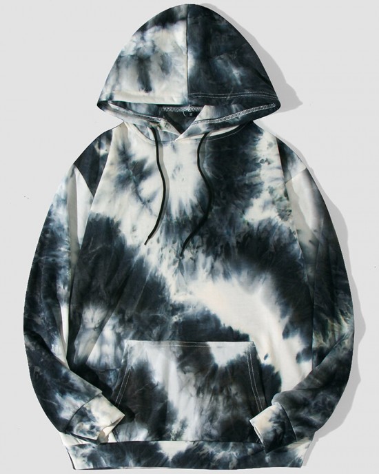 Men Tie dye Kangaroo Pocket Long Sleeve Casual Hooded Sweatshirt