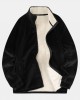 Mens Warm Velvet Stand Collar Sherpa Lined Long Sleeve Coats With Pocket