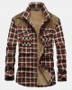 Mens Classic Plaid Piush Lined Long Sleeve Lapel Thick Vintage Shirt Jacket