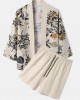 Mens Tropical Floral Print Kimono Holiday Two Pieces Outfits