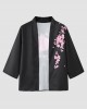 Mens Cherry Blossoms Letter Print Kimono Loose Two Pieces Outfits