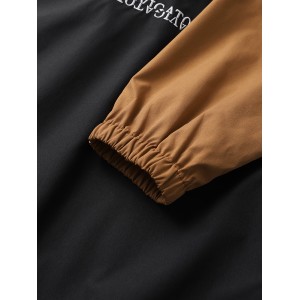 Men Patchwork Color Block Zip Embroidery Hoodies Windbreaker Jackets