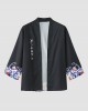 Mens Japanese Wave Print Open Front Kimono Loose Two Pieces Outfits