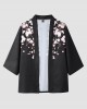 Mens Floral Print Open Front Kimono Loose Two Pieces Outfits