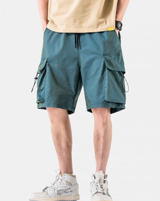 Mens Casual Big Pocket Drawstring Cargo Shorts