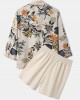 Mens Tropical Floral Print Kimono Holiday Two Pieces Outfits